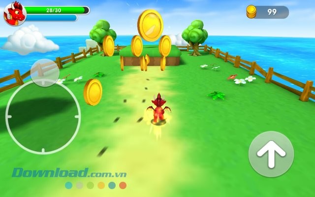 Điều khiển nhân vật di chuyển trong game Dragon Land