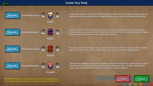 Lựa chọn lớp nhân vật và tạo đội nhóm