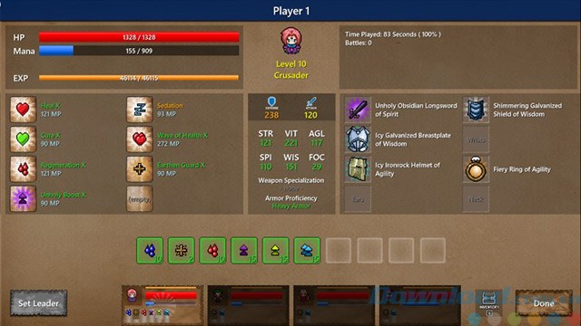 Xem thông số của nhân vật