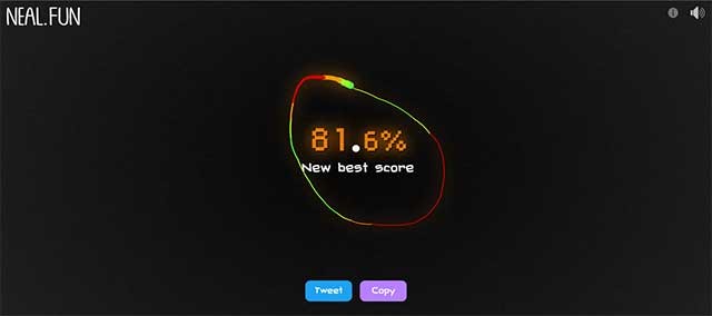 Trang web sẽ hiển thị tỷ lệ phần trăm hoàn hảo sau khi bạn hoàn thành