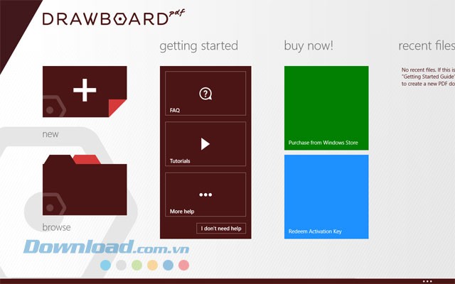 Màn hình chào của Drawboard PDF cho Windows 8