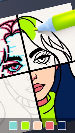 Bức tranh chia thành 4 phần và mỗi phần một phong cách