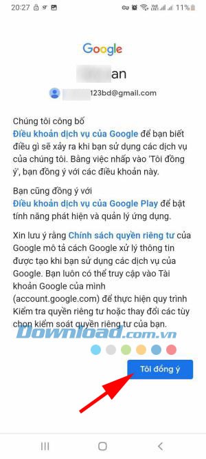 Đồng ý với điều khoản Google