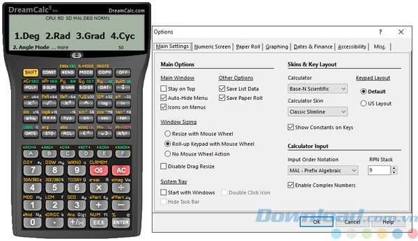 Các tùy chọn của DreamCalc