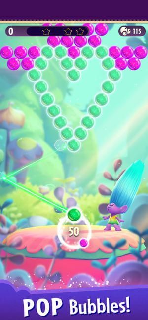 Bắn và phá vỡ bong bóng vui nhộn trong game DreamWorks Trolls Pop