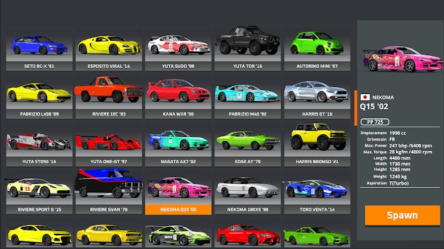 Game có 60 chiếc xe được thiết kế chi tiết, có đặc điểm và hiệu suất riêng