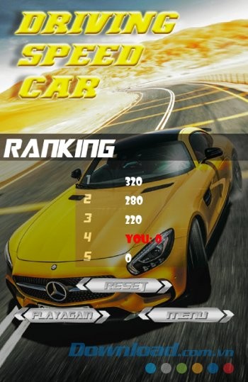 Bảng kết quả trong game Driving Speed Car