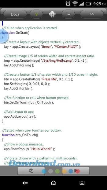 DroidScript gồm nhiều template