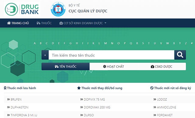 Giao diện trang chủ của Ngân hàng ngành Dược