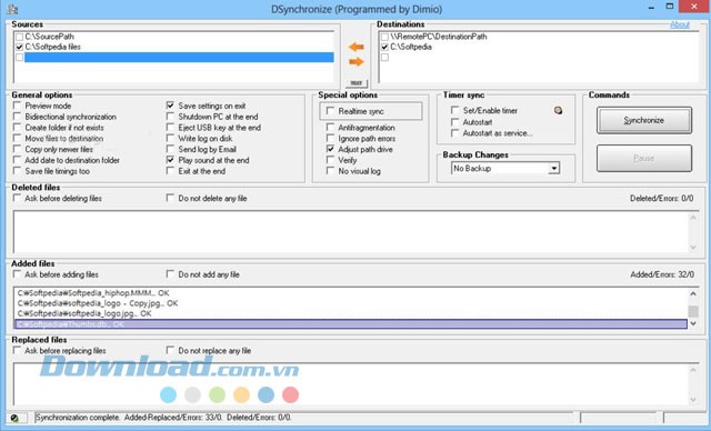 Giao diện chính của phần mềm DSynchronize Portable