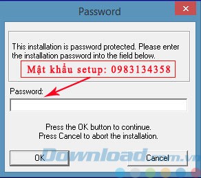 Điền mật khẩu vào phần mềm dự toán EXTEST