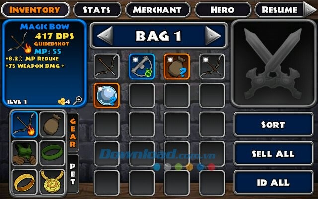 Các trang bị cho nhân vật trong Dungeon Quest