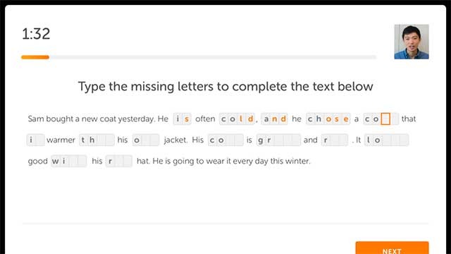 Duolingo English Testbao gồm phát âm, ngữ pháp, từ vựng, cấu trúc câu,...