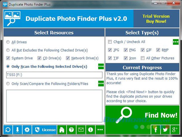 Giao diện phần mềm tìm và xóa ảnh trùng