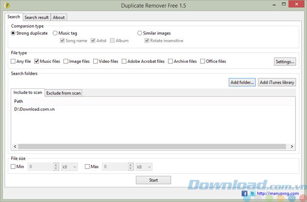 Giao diện của Duplicate Remover Free