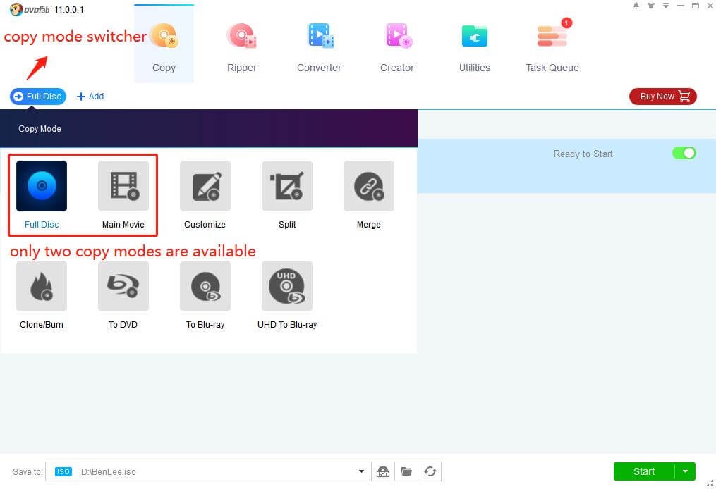 Chọn chế độ sao chép và tùy biến file đầu ra