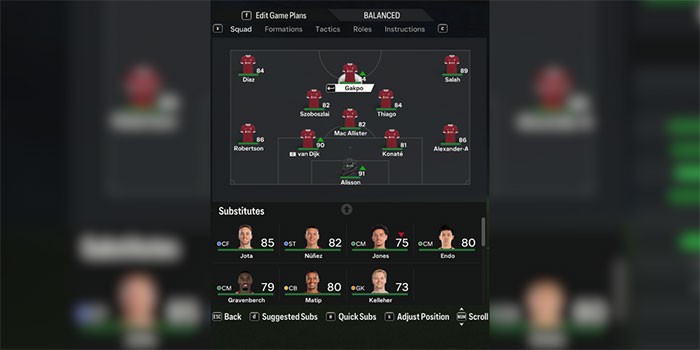 Đội hình ra sân cho Liverpool trong EA Sports FC 24