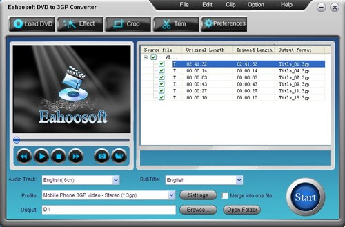 Eahoosoft DVD to 3GP Converter