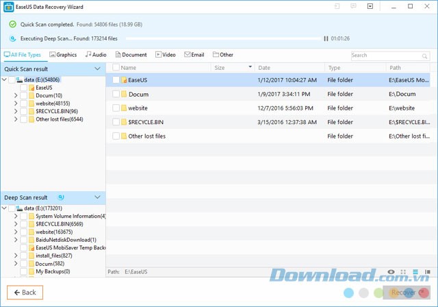 Quét dữ liệu để tìm kiếm file