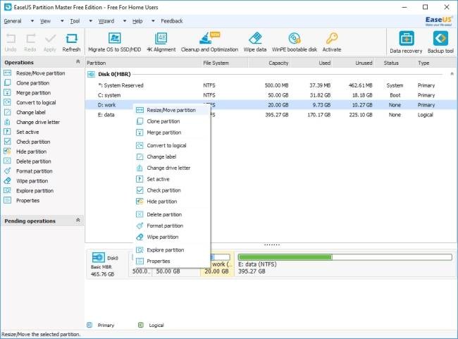 Chọn phân vùng trong EaseUS Partition Master