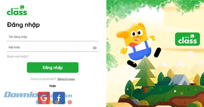 Giao diện đăng nhập tài khoản Easy Class