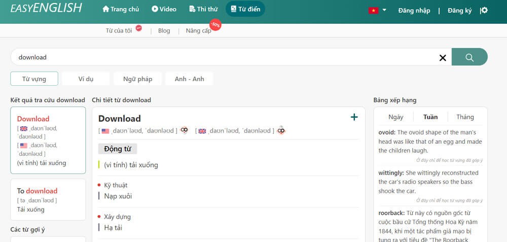 Từ điển Anh Việt - Hỗ trợ tra nghĩa từ vựng và xem ví dụ