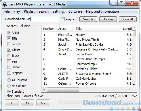 Tính năng tìm kiếm của Easy MP3 Player