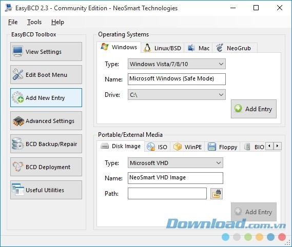 EasyBCD có thiết kế đơn giản, dễ điều hướng