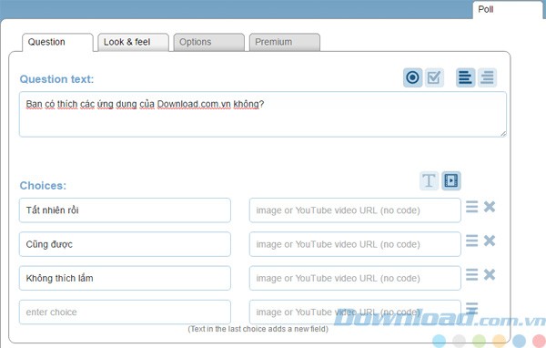 Tạo câu hỏi với EasyPolls