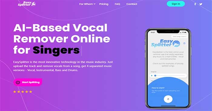 EasySplitter là trang web tách nhạc trực tuyến sử dụng trí tuệ nhân tạo
