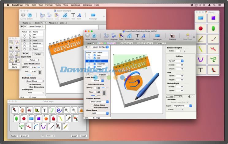 Giao diện làm việc nhiều cửa sổ của Eazydraw