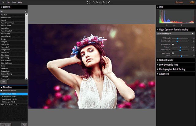 Giao diện phần mềm sửa ảnh thô inPixio Eclipse HDR Pro