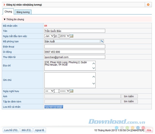 Tạo bảng lương cho mỗi nhân viên