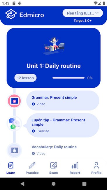Giao diện chính của Edmicro IELTS
