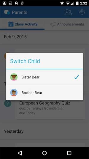 App có thể liên kết đến tài khoản của học sinh