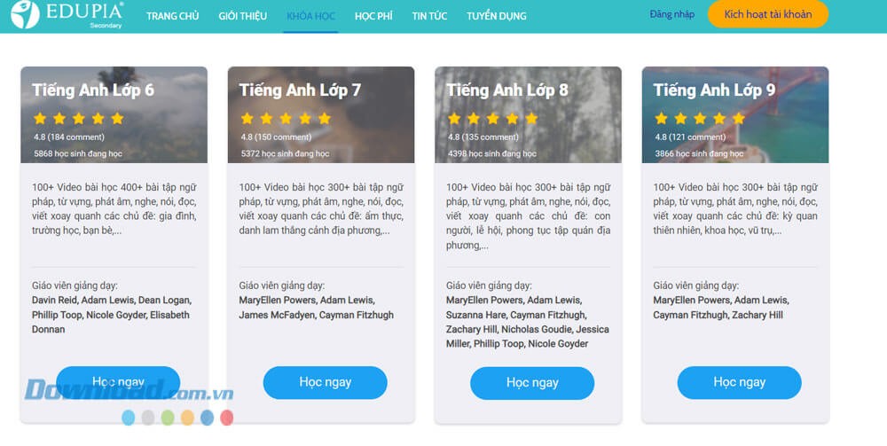 Các khóa học Tiếng Anh trong Edupia THCS