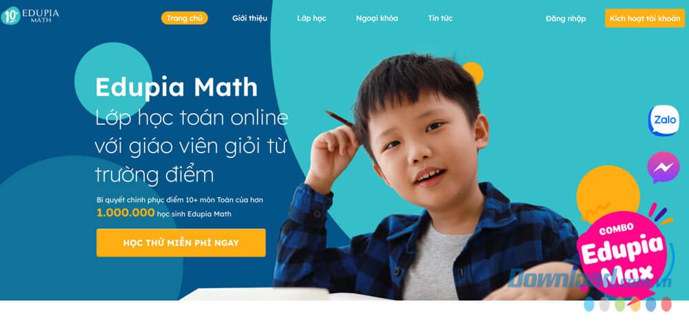 Giao diện trang chủ của EdupiaMath.vn