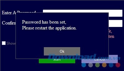 Tạo mật khẩu thành công theo yêu cầu của EG Folder Lock