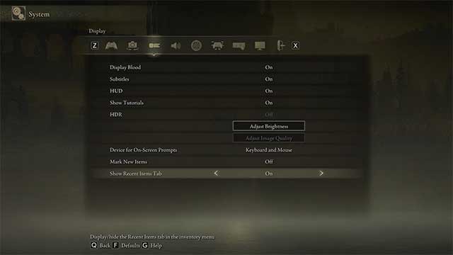 Bật Show Recent Items Tab