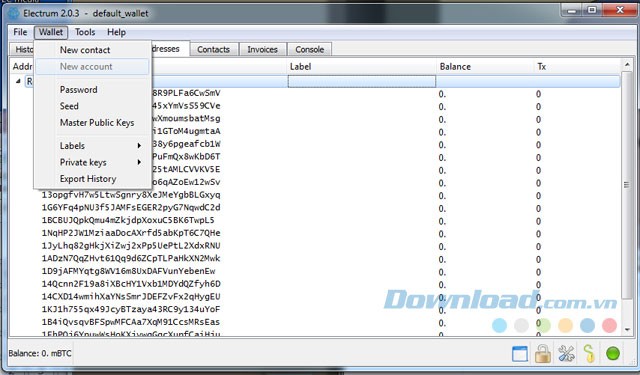 Giao diện Electrum Bitcoin Wallet