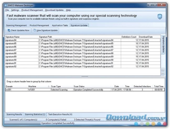 Bạn luôn có thể cập nhật csdl virus trên EMCO Malware Destroyer