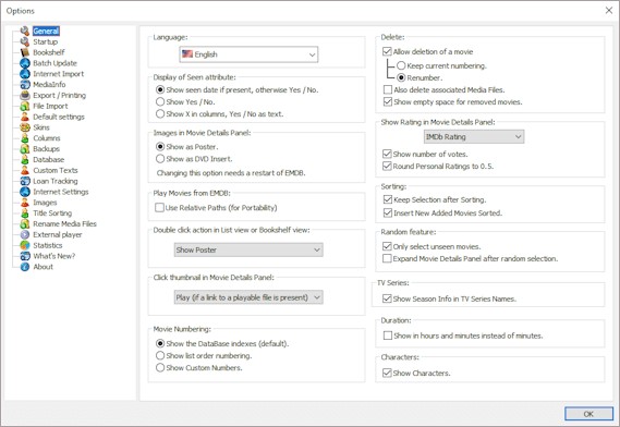 Các tùy chọn EMDB