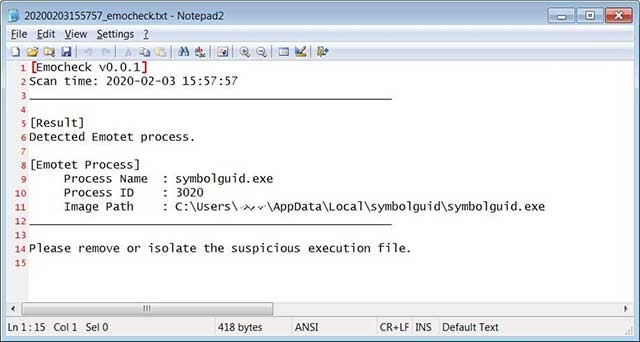 EmoCheck sẽ quét toàn bộ hệ thống để tìm trojan Emotet và cảnh báo người dùng
