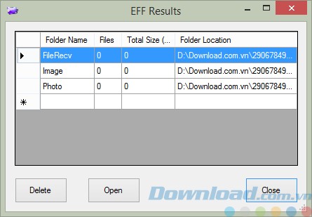 Kết quả tìm kiếm thư mục rỗng