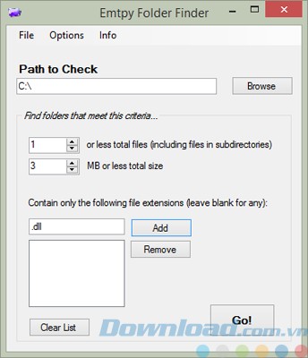Tìm thư mục gần rỗng