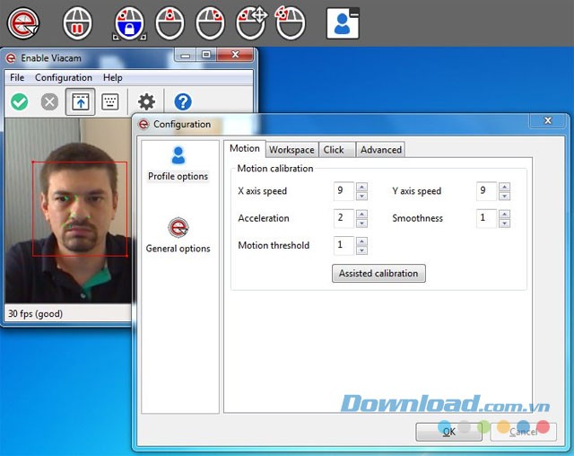 Tùy chọn cấu hình thay đổi dễ dàng trên Enable Viacam
