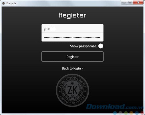 Đăng nhập tài khoản Encryptr