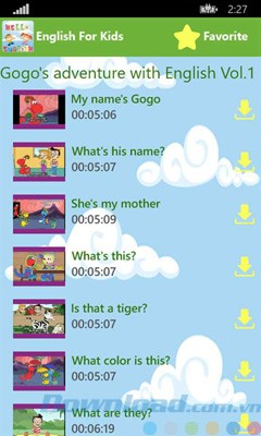 Giao diện của English for Kid trên Windows 10 Mobile
