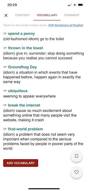 Học từ mới qua mục 6 phút tư vựng