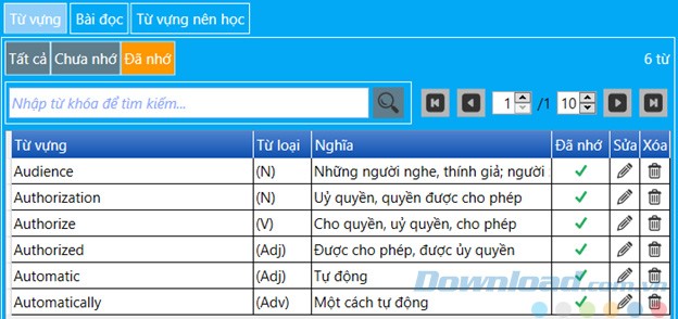 Từ vựng trên phần mềm học tiếng Anh Ettip